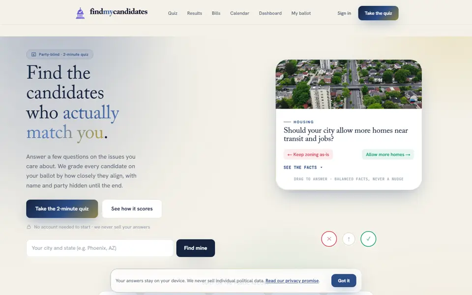 Find My Candidates homepage